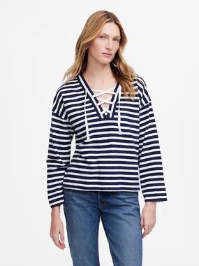 Madewell Lace-Up Long-Sleeve Tee in Stripe